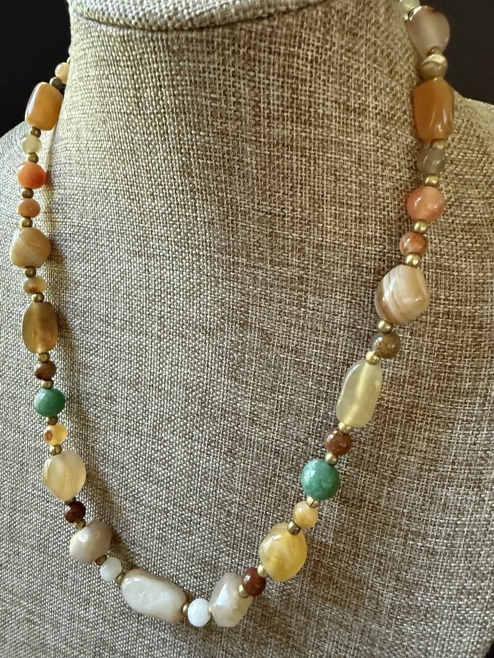 Vintage Beggars Bead Semi-Precious Stone Necklace 22” Barrel Clasp Boho Artsy